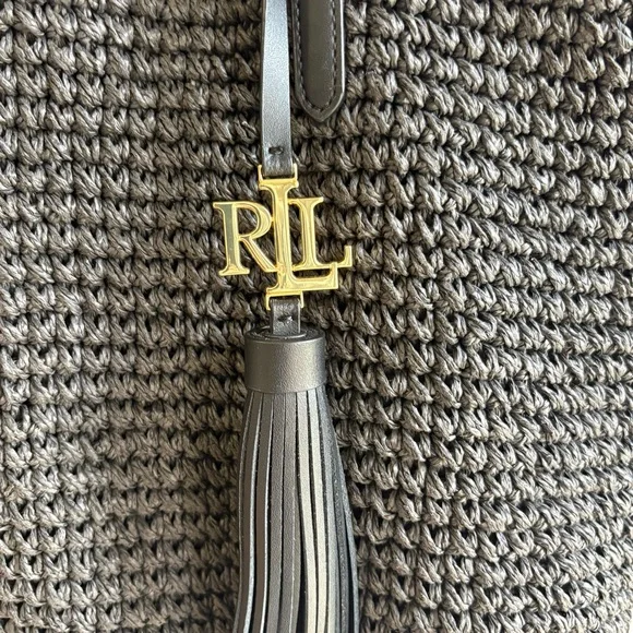 Lauren Ralph Lauren Crochet-Straw Medium Whitney Tote in black - Picture 3 of 9